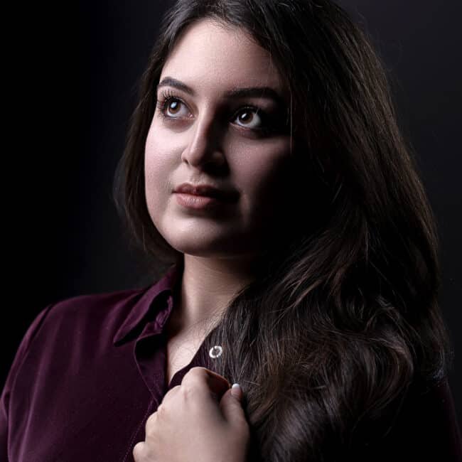 Glamour portrait captured during advanced studio lighting workshop by Capture Pic